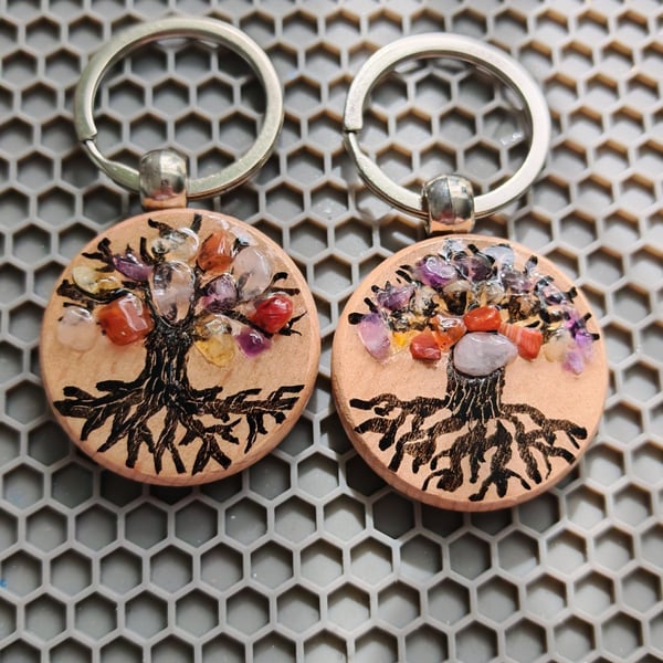 Handmade Tree of Life: Crystal Resin Keychain