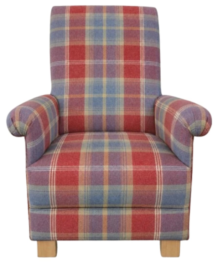 Tartan Armchair Porter Stone Balmoral Check Adult Chair Accent Ruby Red Purple