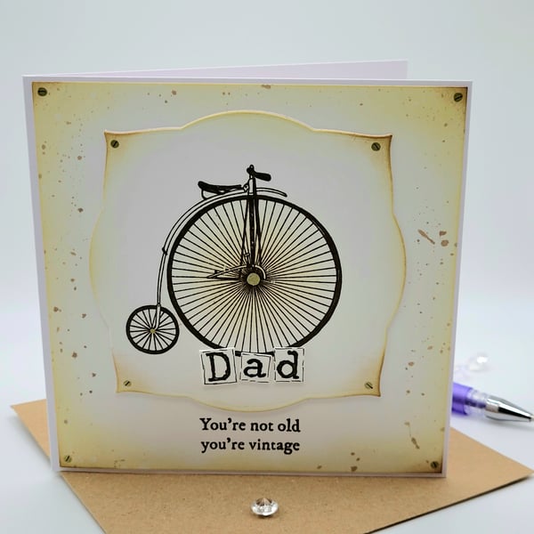  Vintage Greeting Card for Dad -  Penny Farthing - Birthday Father's Day