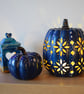 Blue & Gold Floral Pumpkin Lantern – Ceramic Autumn Decoration. - Image 5