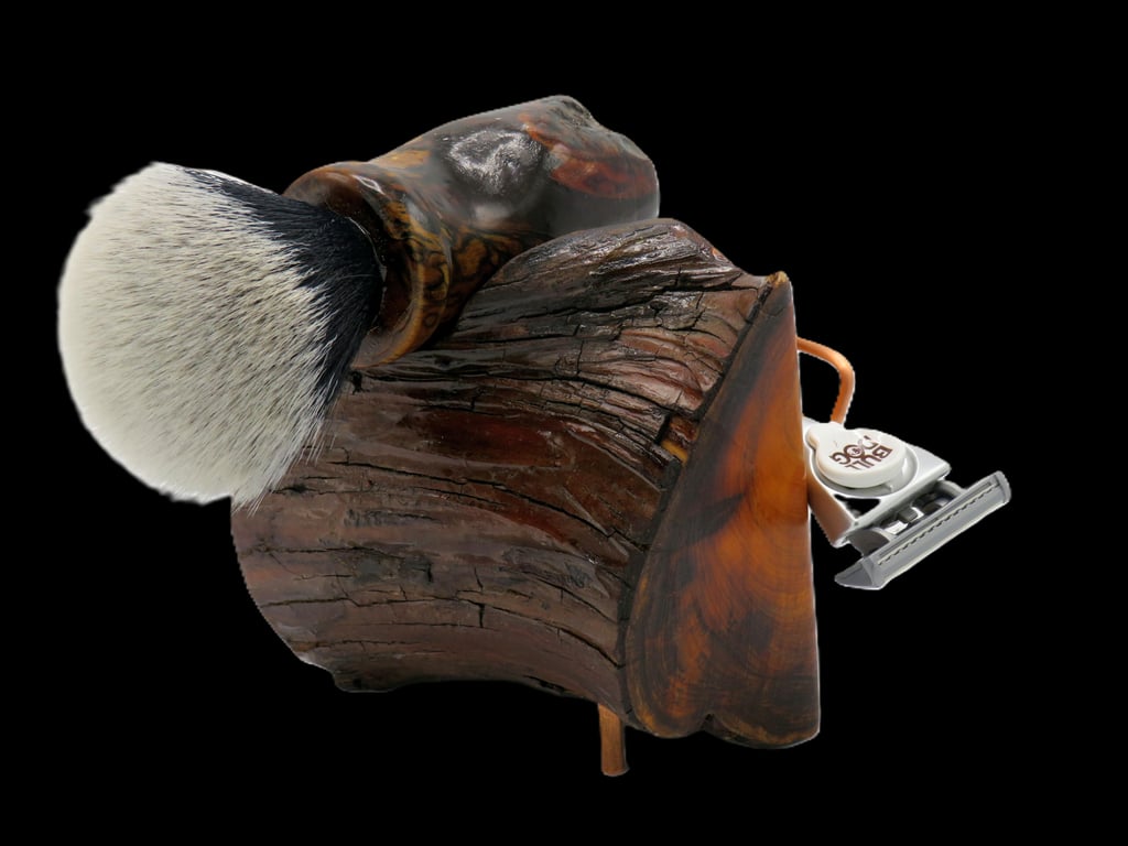 Handcrafted Yew wood & Copper Shaving Stand for brush and razor (SKU SS22)