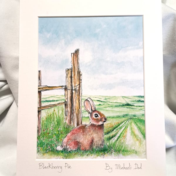 Watercolour print of a Southdowns Sussex Rabbit
