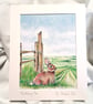 Watercolour print of a Southdowns Sussex Rabbit - Image 1