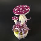 Needle Felted with Wool Fibres Toadstool Mushrooms. Mounted in Wooden Bowl.