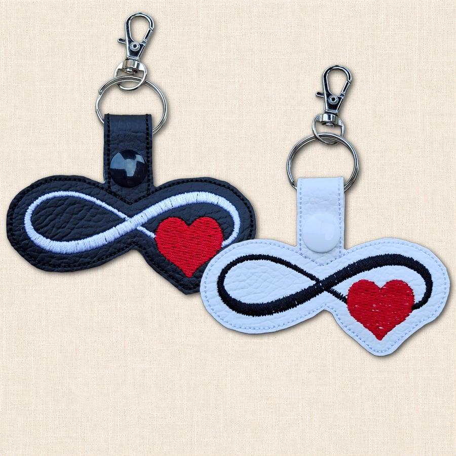 Infinity Love Keyring - Embroidered Heart Faux Leather Bag Charm