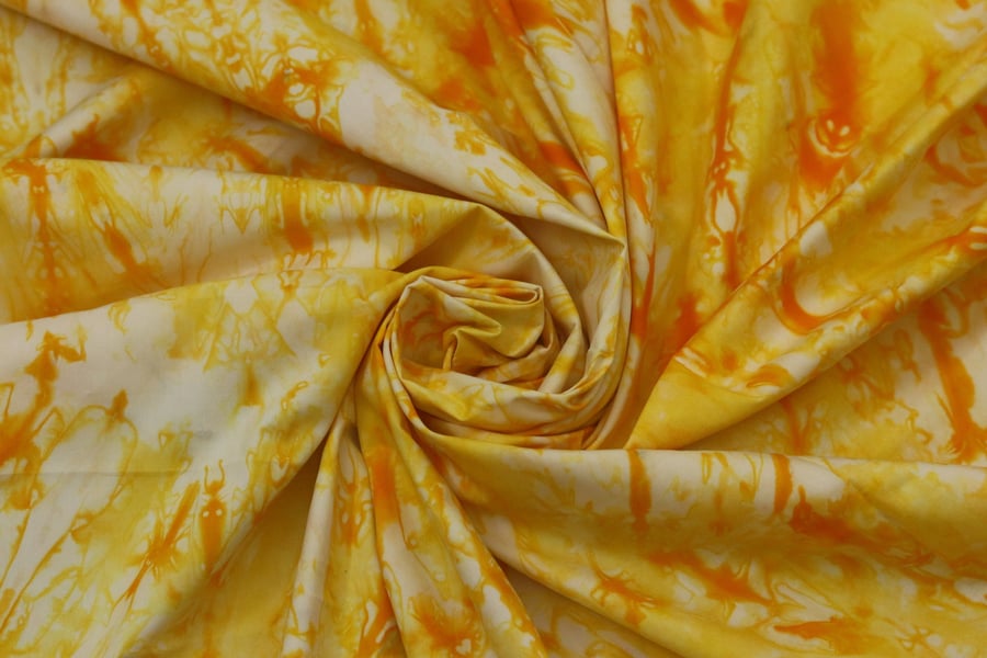Yellow marbling adire batik hand printed fabric sold by the Yard, Yellow fabric