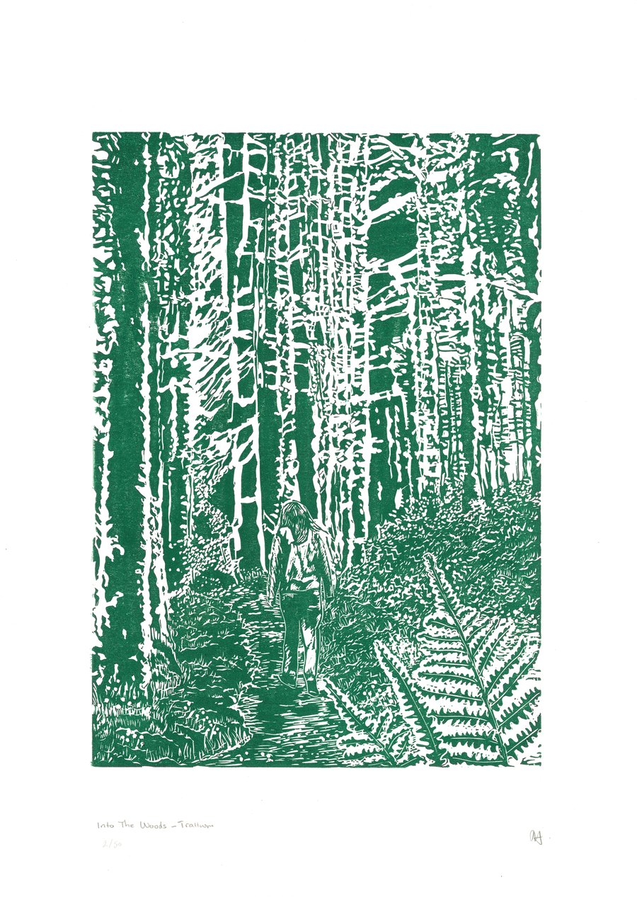 Into the woods linoprint limited edition