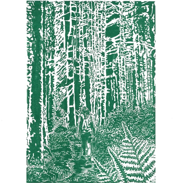 Into the woods linoprint limited edition for nature lovers 