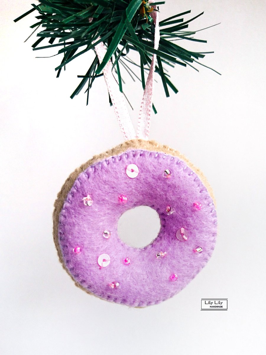 Purple Iced doughnut hanging Christmas decoration by Lily Lily Handmade 