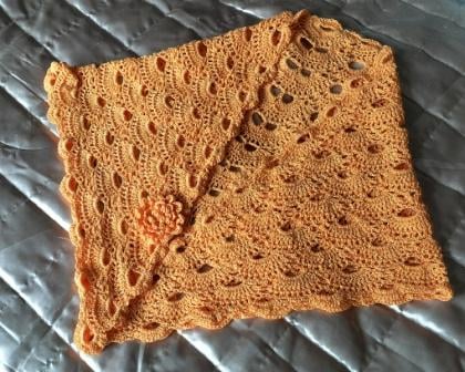 Lacy Crochet Shawl, Wrap or Scarf in Bright Orange
