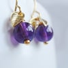 purple amethyst and gold leaf earrings vintage style