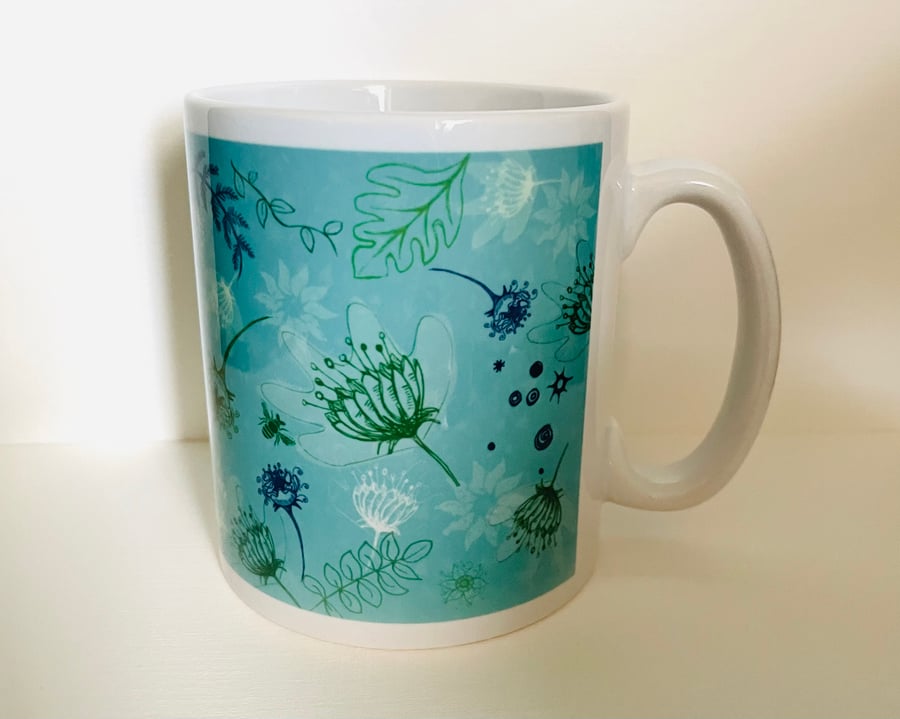 Floral Mug in 3 colours-  Personalisable