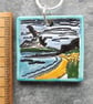 Handmade Ceramic Coastal scene pendant in turquoise - Image 3