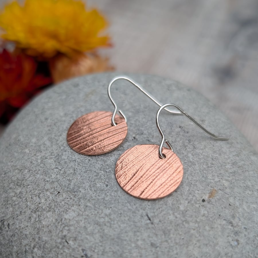 Copper Bark Pattern Disc Earrings - JBJ1088