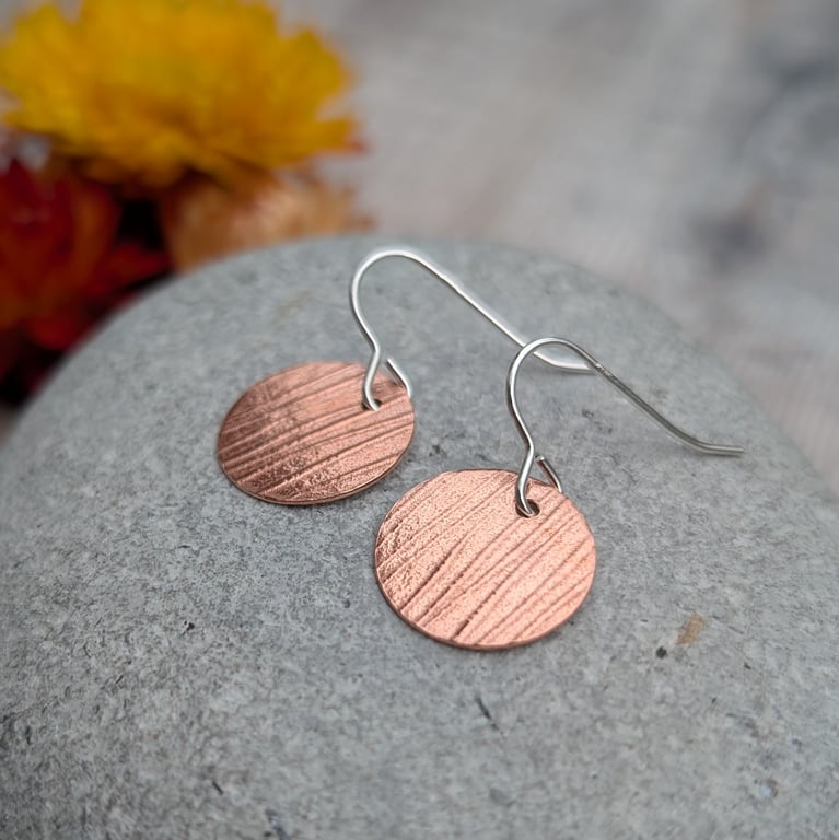 Copper Bark Pattern Disc Earrings - JBJ1088