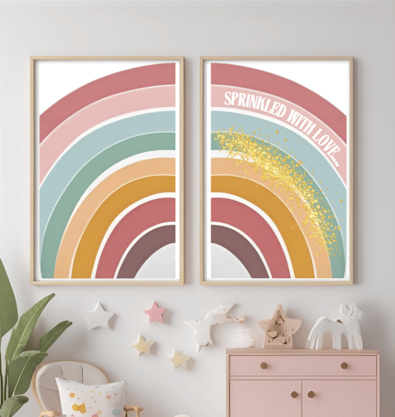 Set of 2 Wall Art Prints - Girls Pastel Shades - Rainbow Poster,  - A4
