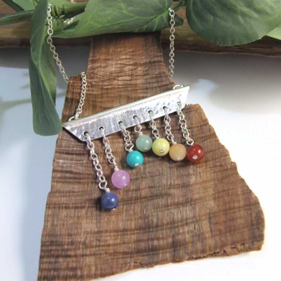 Rainbow Necklace, Sterling Silver with a Rainbow of Gemstones