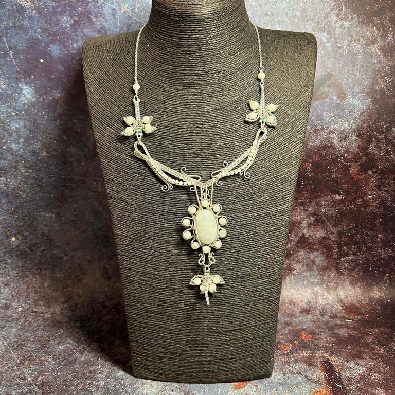 Moonstone Dragonfly handmade wire wrapped and seed bead necklace with Moonstone 
