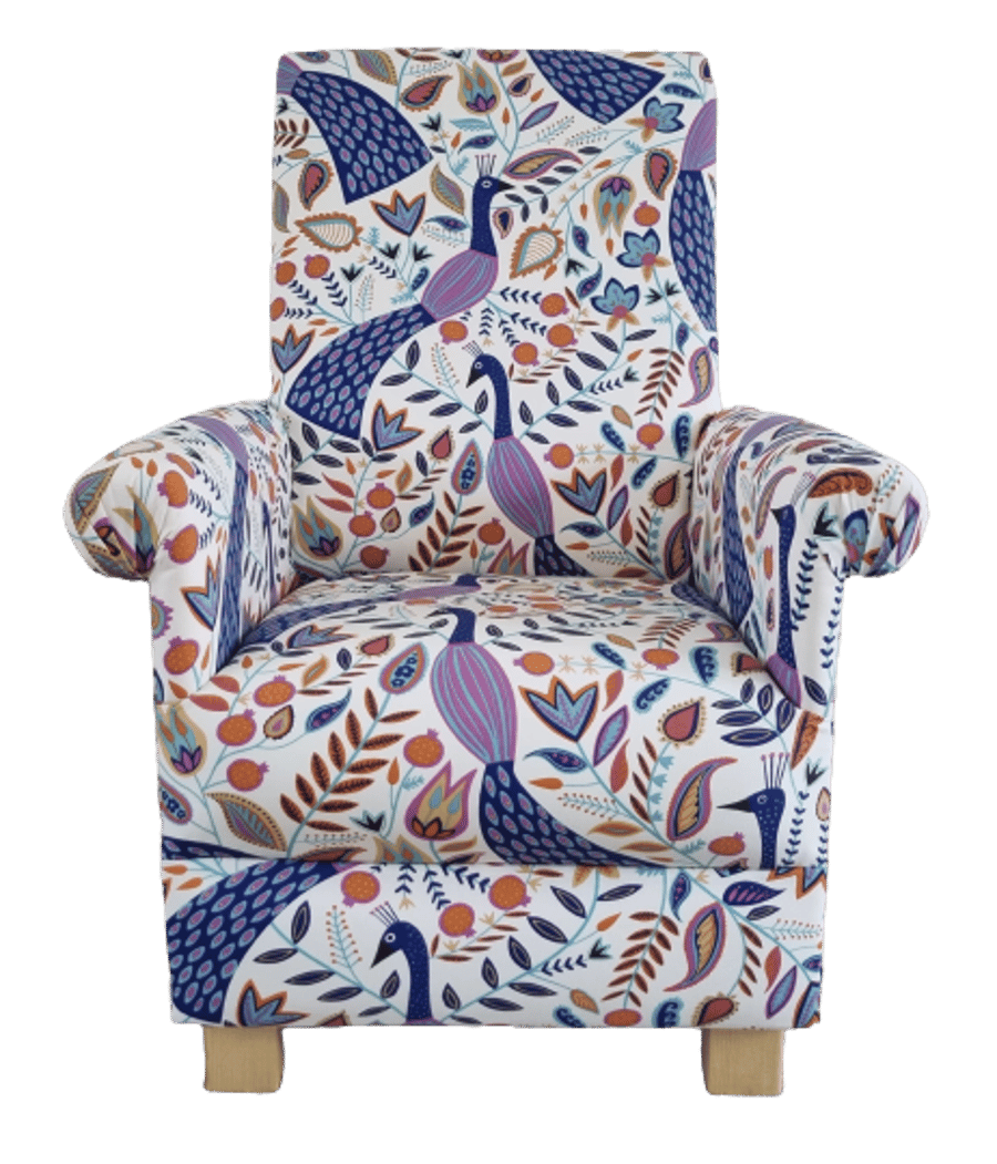 Kids Armchair Blue Purple Peacocks Children's Chair Lounge Bedroom Seat