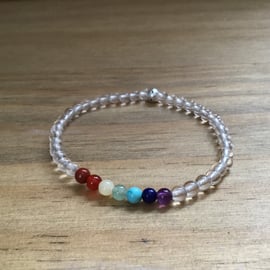 Mini 7 Chakra natural gemstone and Sterling silver beaded bracelet 