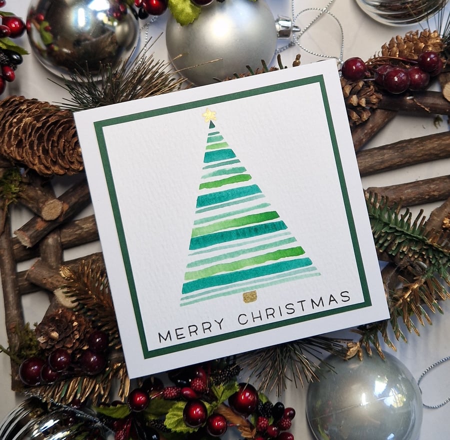 Watercolour Christmas tree card