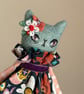 Pretty Floral Cat Art Doll Blue - Image 5