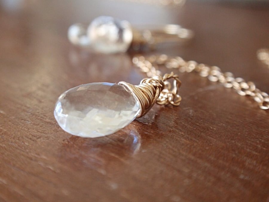 Quartz crystal necklace, gold necklace bridal jewellery bridesmaid gift