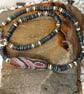 Mens Dark Grey Shell Necklace With Metallic Hematite And Large Banded Agate Bead
