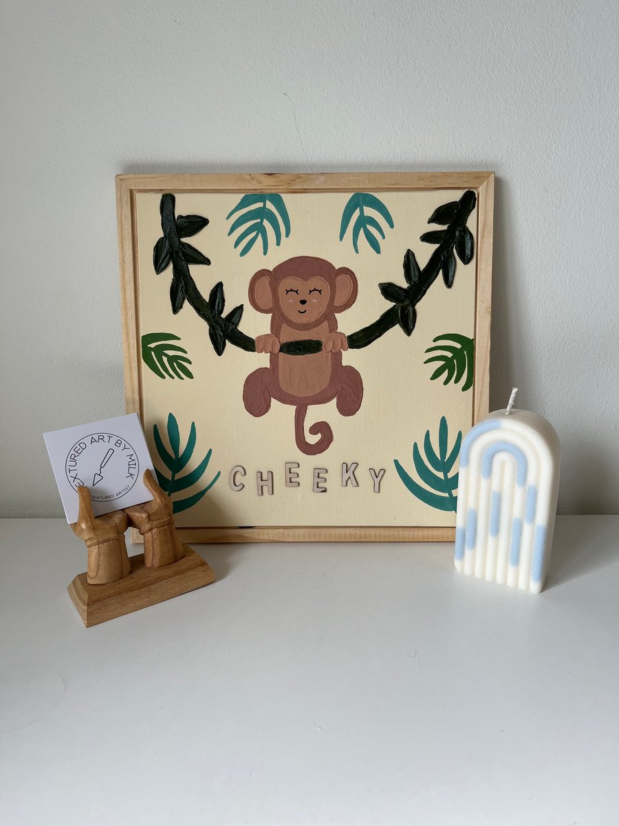 Cheeky Monkey Textured Nursery Art Wall Art Kids Bedroom Decor 