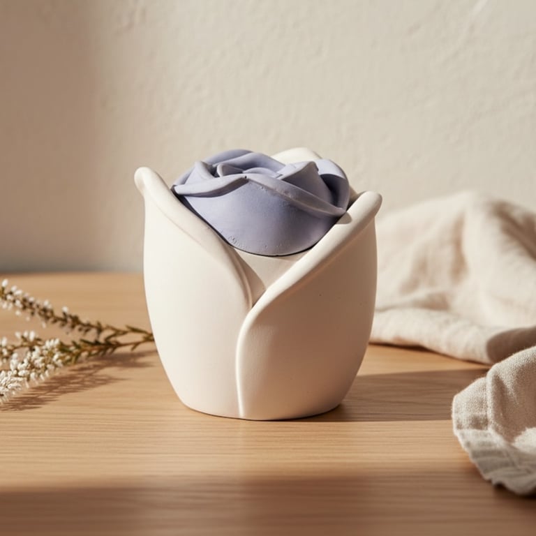 White trinket pot with blackcurrant rose lid - handmade jewellery box