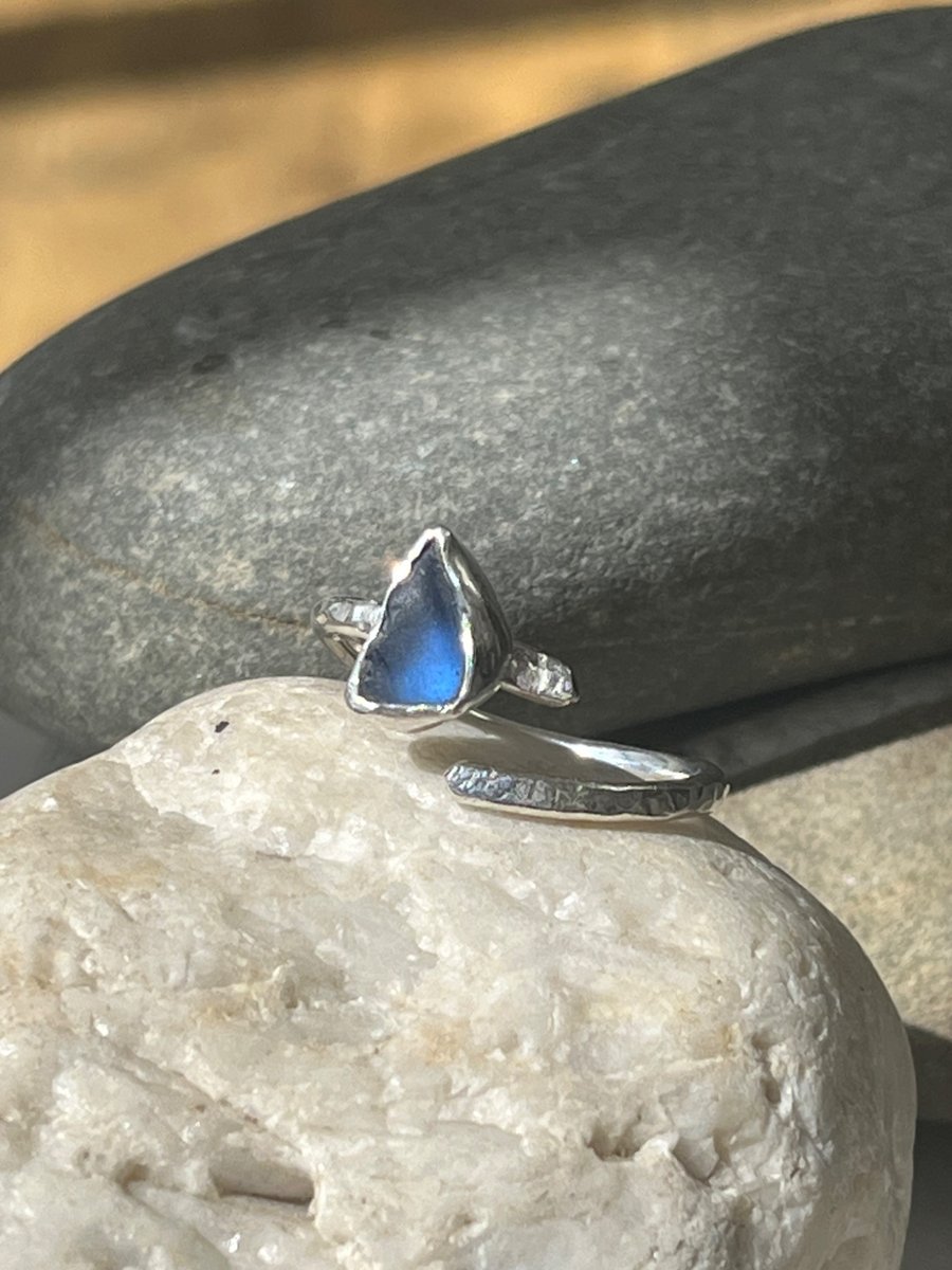 Recycled Sterling Silver Sea Glass Ring