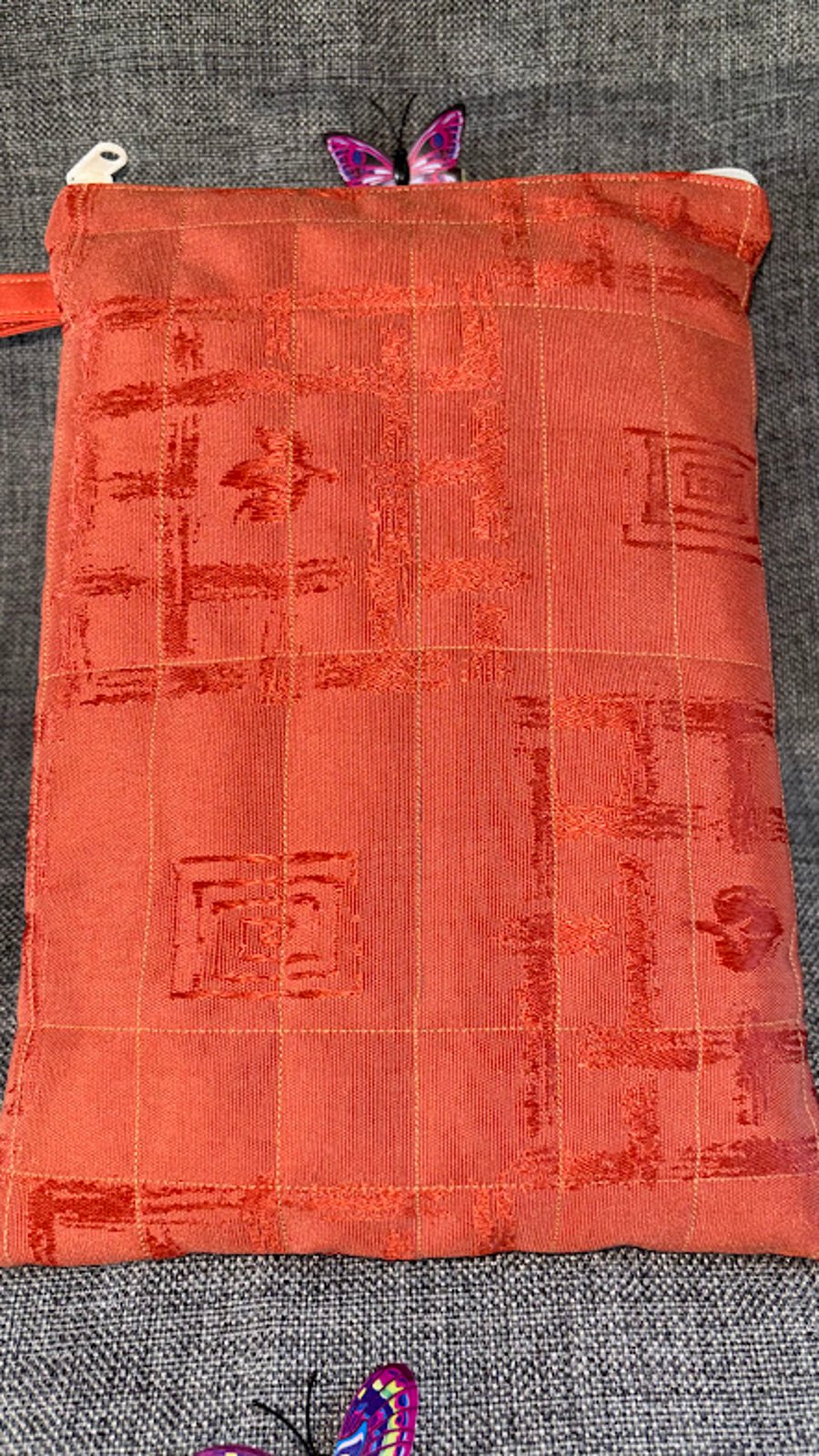 Image of Book Sleeve, Cover, Pouch Orange Retro pattern Padded