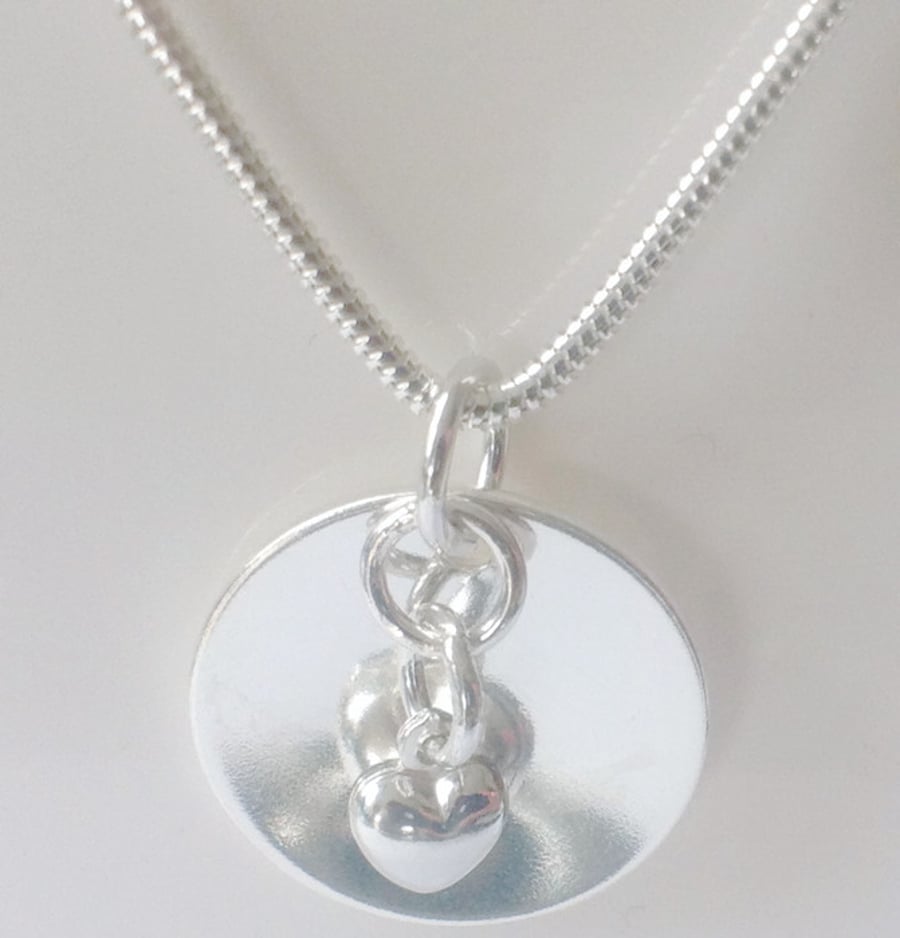 Sterling Silver Disc Pendant Necklace Chain Hea... Folksy