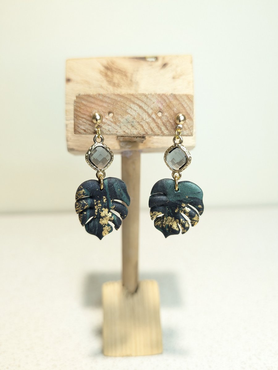 monstera leaf dangle earrings