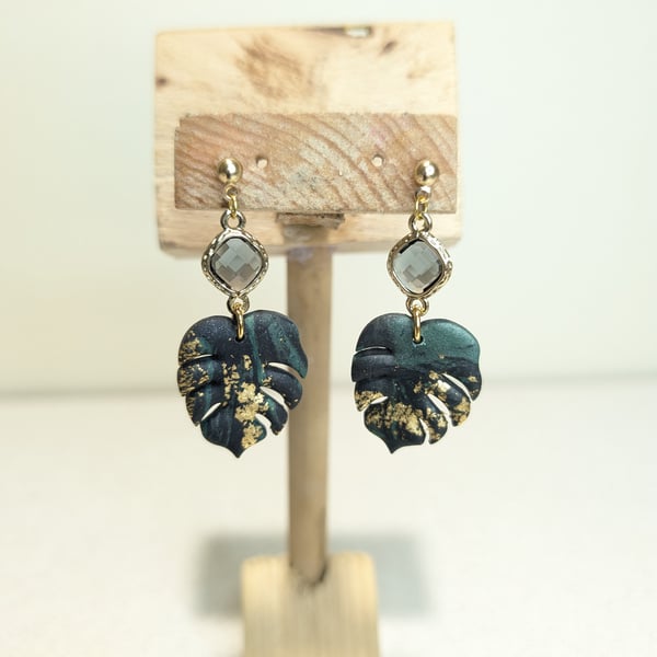 monstera leaf dangle earrings