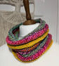 Rainbow coloured cowl Chunky wool 58cms x 20cms wide 