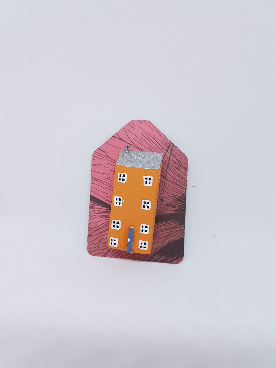 Little wooden house brooch
