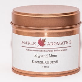 Maple Aromatics Bay and Lime Soy Wax Rose Gold 150g Candle Tin