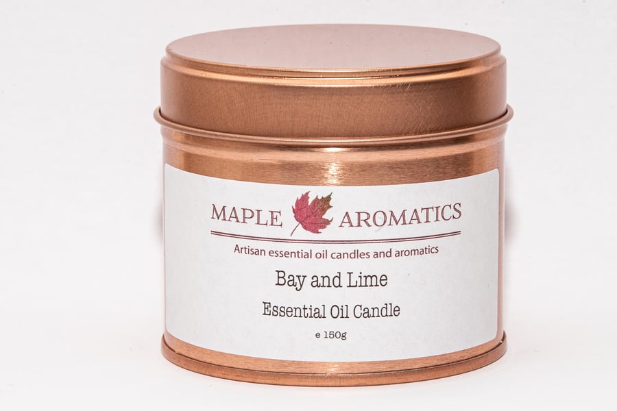 Maple Aromatics Bay and Lime Soy Wax Rose Gold 150g Candle Tin