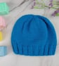 Hand Knitted Baby Hat, Bright Blue Newborn Beanie, 0-3 Months - Image 1