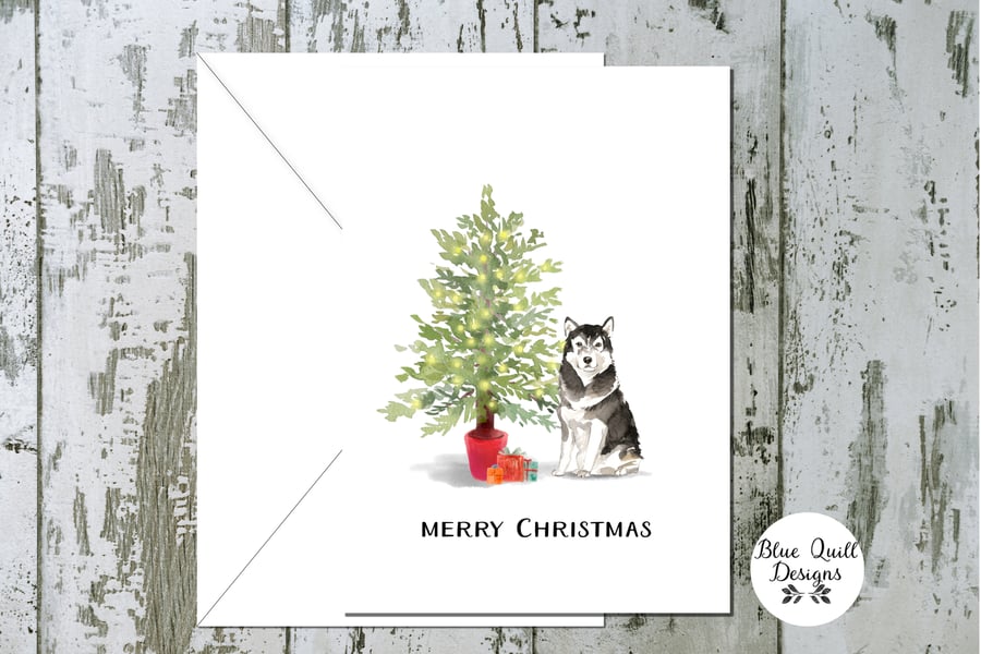 Malamute Dog Folded Christmas Cards - pack of 10 - personalised