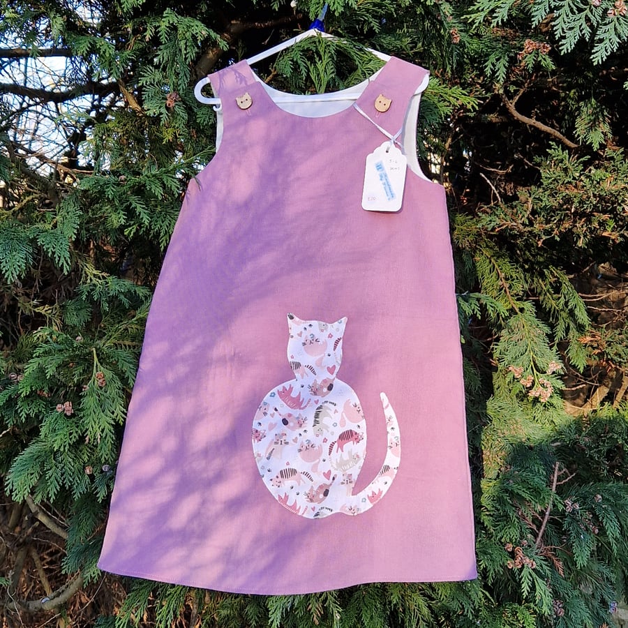 Age: 5-6yr Pink Cat Applique Needlecord dress