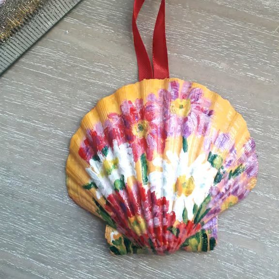 'Bright daisies' handpainted scallop shell wall art.  