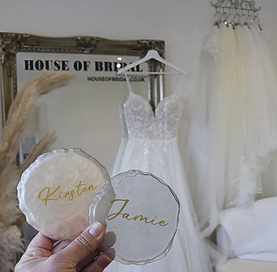 Personalised Wedding Favour Place Name Round Resin Coaster 10x10cm Any Colour