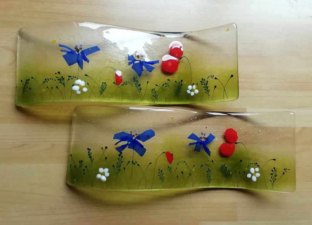 Fused Glass Wildflower Meadow: Freestanding Country Garden Art