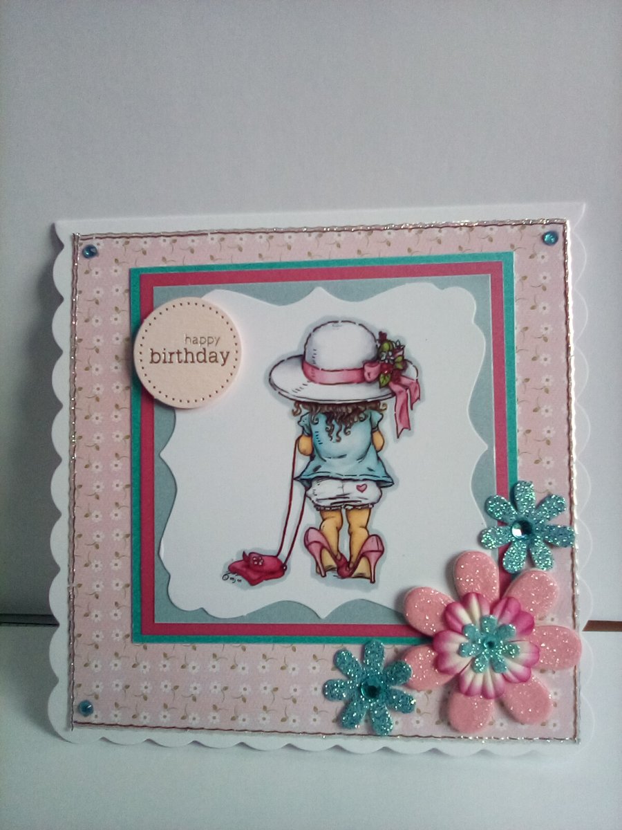 Pretty girls handmade papercraft birthday card