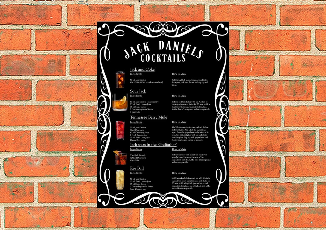 Unique Jack Daniels Cocktail Menu vintage style metal sign