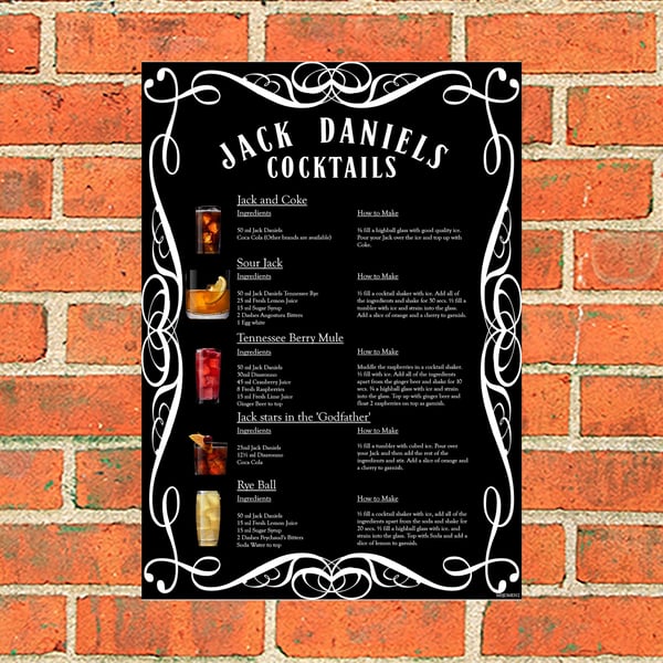 Unique Jack Daniels Cocktail Menu vintage style metal sign