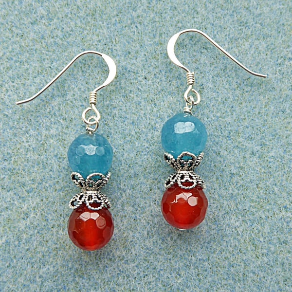 Agate and Carnelian Drop Earrings with Sterling Silver