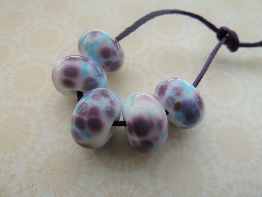 handmade lampwork purple and blue frit glass beads
